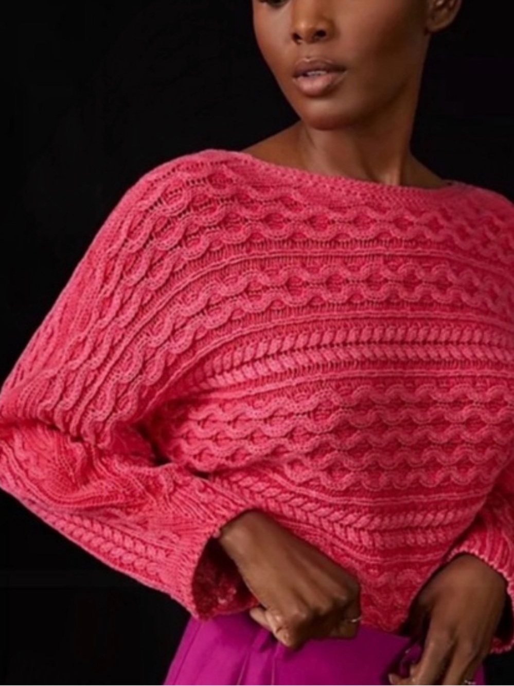 Pilcro Cable Knit Boatneck Sweater - Coral Pink